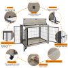 Furniture Style Dog Crate Side Table on Wheels with Double Doors and Lift Top. Grey, 43.7'' W x 30'' D x 31.1'' H.