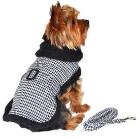 Black and White Classic Houndstooth Dog Harness Coat with Leash (size: X-Small)