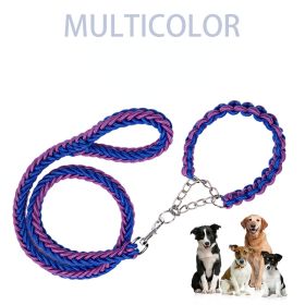 Eight-strand nylon braided dog collar leash dog chain impact blasting chain pet leash (Colour: Blue, Specification (L * W): XL)