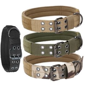 Super strong large dog collar with D-Ring & Buckle Collars Medium sized dog Golden haired horse dog Fierce dog collar (Colour: Army green, size: m)