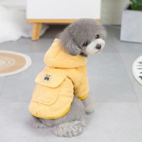 Dog warm clothing; Autumn and winter clothes New cotton padded clothes Teddy pet clothes Winter plush corduroy pull loop two leg cotton padded clothes (Colour: Starter - Yellow, size: s)