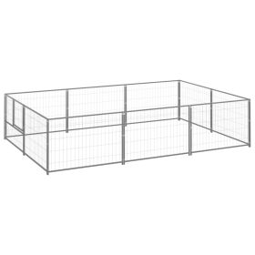 Dog Kennel Silver 64.6 ft² Steel (Color: Silver)