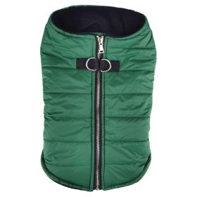 Zip-up Dog Puffer Vest (Color: Dark Green, size: X-Small)